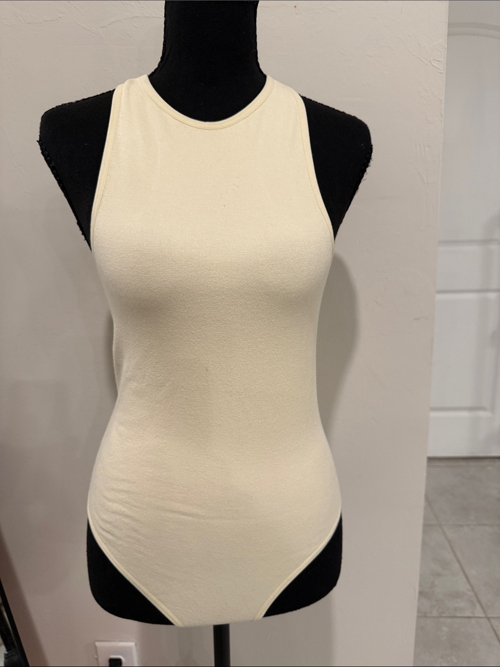 Zara Cream Sleeveless High-Neck Bodysuit